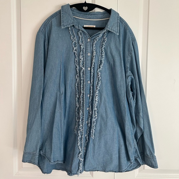 Anthropologie Pilcro denim Juni Ruffled Buttondown size L - Picture 6 of 11